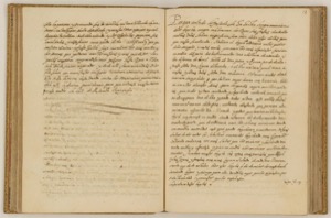 Manuscrito abierto que exhibe dos páginas con texto caligráfico — Anónimo novohispano (Códice Ramírez)