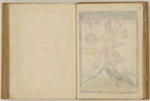 Ilustración de un códice mesoamericano que presenta una figura antropomorfa — Anónimo novohispano (Códice Ramírez)