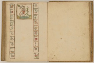 Página de un códice con una figura antropomorfa junto — Anónimo novohispano (Códice Ramírez)