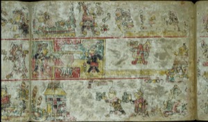 Página de un Códice Maya con Jeroglíficos y Escenas — Anónimo mixteco
