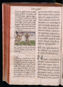 Miniatura y texto en antiguo libro ilustrado de América — Bernardino de Sahagún