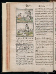 Página de un códice o manuscrito histórico con texto bilingüe