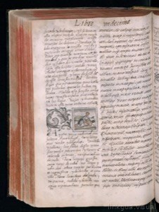 Página abierta de un códice o manuscrito antiguo — Bernardino de Sahagún (coord.)
