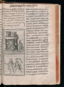 Páginas de la conquista mexicana con ilustraciones — Bernardino de Sahagún