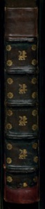 Detalle de lomo de libro antiguo con ornamentación dorada — Bernardino de Sahagún
