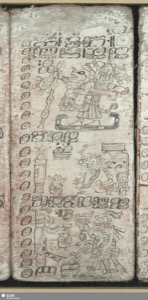 Página de un códice mesoamericano que presenta una compleja composición — Anónimo maya
