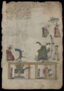 Página de códice prehispánico con figuras y glifos — Anónimo otomí