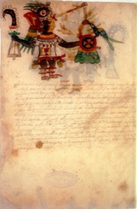 Códice Nuttall: — Figura de deidad mexica con inscripciones — Anónimo tlacuilo (Códice Ixtlilxóchitl)
