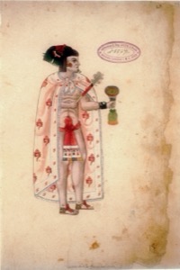 Retrato de un noble mexica con indumentaria ceremonial — Anónimo tlacuilo (Códice Ixtlilxóchitl)