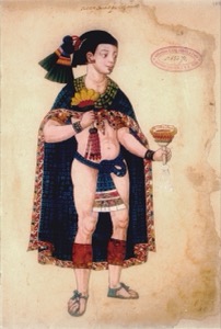 Retrato de guerrero mexica sosteniendo una copa — Anónimo tlacuilo (Códice Ixtlilxóchitl)