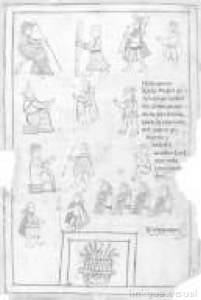 Documento histórico que presenta una serie de figuras humanas