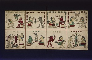 Páginas de códice precolombino con figuras y glifos — Laud