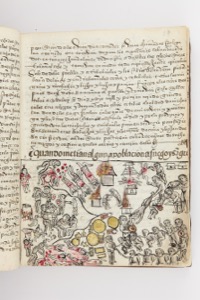 Página de un códice histórico que combina texto manuscrito — Anónimo purépecha