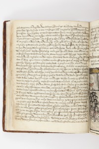 Manuscrito abierto que revela páginas con escritura a mano — Anónimo purépecha
