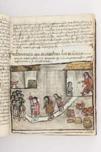 Una página de códice colonial que ilustra una escena — Anónimo purépecha