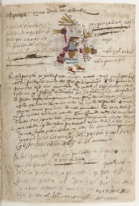 Códice de Moctezuma: Figura de guerrero con texto en náhuatl y español — Anónimo tlacuilo (Códice Telleriano-Remensis)