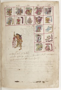 Códice Maya — Con glifos y figura antropomorfa — Anónimo tlacuilo (Códice Telleriano-Remensis)