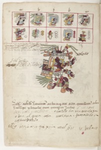Una página de códice que presenta una figura central antropomorfa — Anónimo tlacuilo (Códice Telleriano-Remensis)