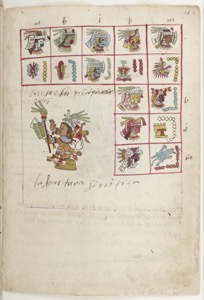 Códice Telleriano-Remensis: — Página con deidades y calendarios aztecas — Anónimo tlacuilo (Códice Telleriano-Remensis)