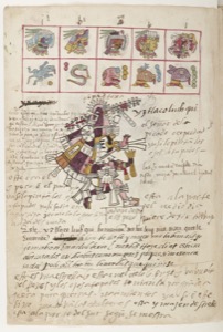 Página de un códice mesoamericano que presenta una figura central — Anónimo tlacuilo (Códice Telleriano-Remensis)