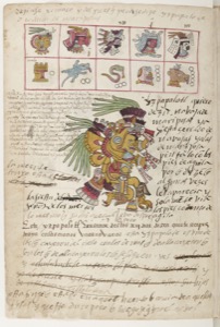 Códice Telleriano-Remensis: — Página con deidades y calendario prehispánico — Anónimo tlacuilo (Códice Telleriano-Remensis)