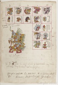 Página del Códice Telleriano-Remensis: representación de deidades y calendarios mesoamericanos — Anónimo tlacuilo (Códice Telleriano-Remensis)