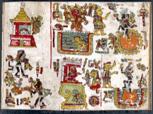 Página de códice maya con representaciones rituales y mitológicas — Anónimo mixteco