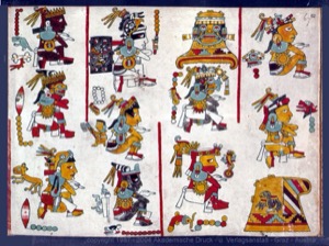 Figuras de códice prehispánico con vestimenta ceremonial — Anónimo mixteco