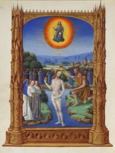 Bautismo de Jesucristo en el río Jordán — Anónimo (miniaturista medieval)