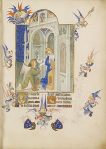 Anunciación y figuras angelicales — Anónimo (miniaturista medieval)