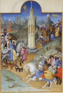 Desfile de Reyes Orientales ante Obelisco — Anónimo (miniaturista medieval)