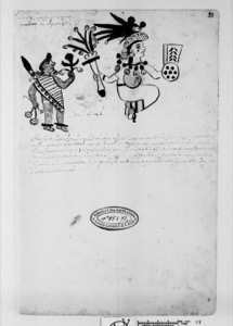 Figuras indígenas y glifos en códice colonial — Anónimo