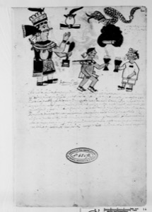 Escena de un códice con figuras y escritura prehispánica — Anónimo