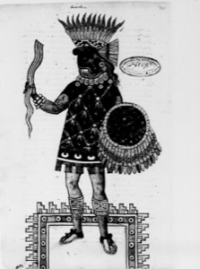 Guerrero azteca con penacho y escudo adornado — Anónimo