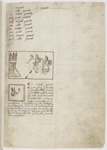 Página del Códice Mendoza con escena ritual y glosas — Anónimo tlacuilo mexica (Códice Mendoza)