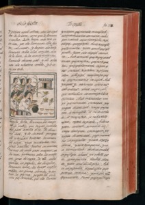 Una página de un manuscrito antiguo presenta texto en español — Bernardino de Sahagún