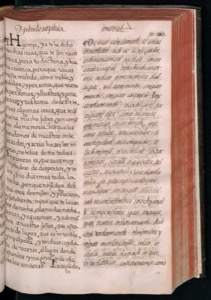 Página de un manuscrito antiguo con texto en dos columnas — Bernardino de Sahagún