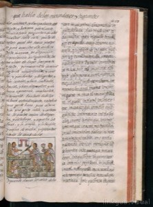 Página de códice con escritura náhuatl e ilustración