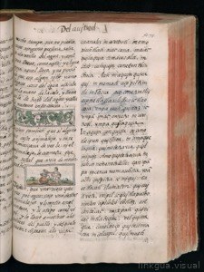 Manuscrito antiguo con miniaturas y escritura a mano