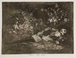 Una escena lúgubre y onírica presenta a un hombre yacente — Francisco Goya