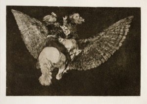 Brujas volando sobre un animal alado — Francisco de Goya