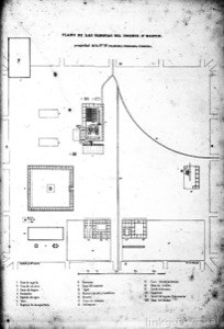 Plano arquitectónico histórico que detalla la distribución de edificaciones — Eduardo Laplante