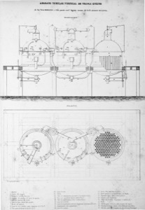 Detallado dibujo técnico de un aparato de horno de triple — Eduardo Laplante