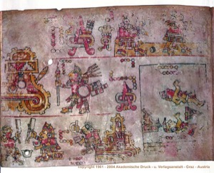 Pintura precolombina con figuras antropomorfas y zoomorfas — Grupo Mixteco Iya Nacuaa