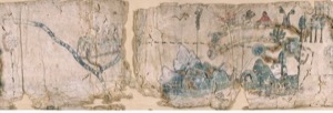 Fragmento de mapa o pictograma con figuras humanas y elementos naturales — Anónimo (cartografía colonial)
