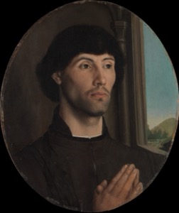 Retrato ovalado de un hombre con las manos juntas — Anónimo precolombino