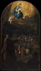 Virgen del Carmen y batalla con soldados — Anónimo precolombino