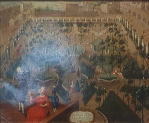 Escena en un Jardín con Figuras y Arquitectura — Anónimo