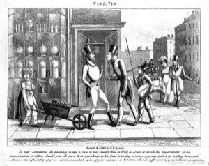Escena callejera de la época victoriana con vendedores — Anónimo