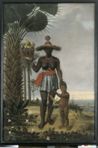 Retrato de mujer africana con niño y canasta de frutas — Albert Eckhout